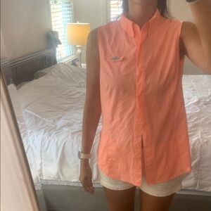 Pink Button Down Shirt with Mandarin Collar
